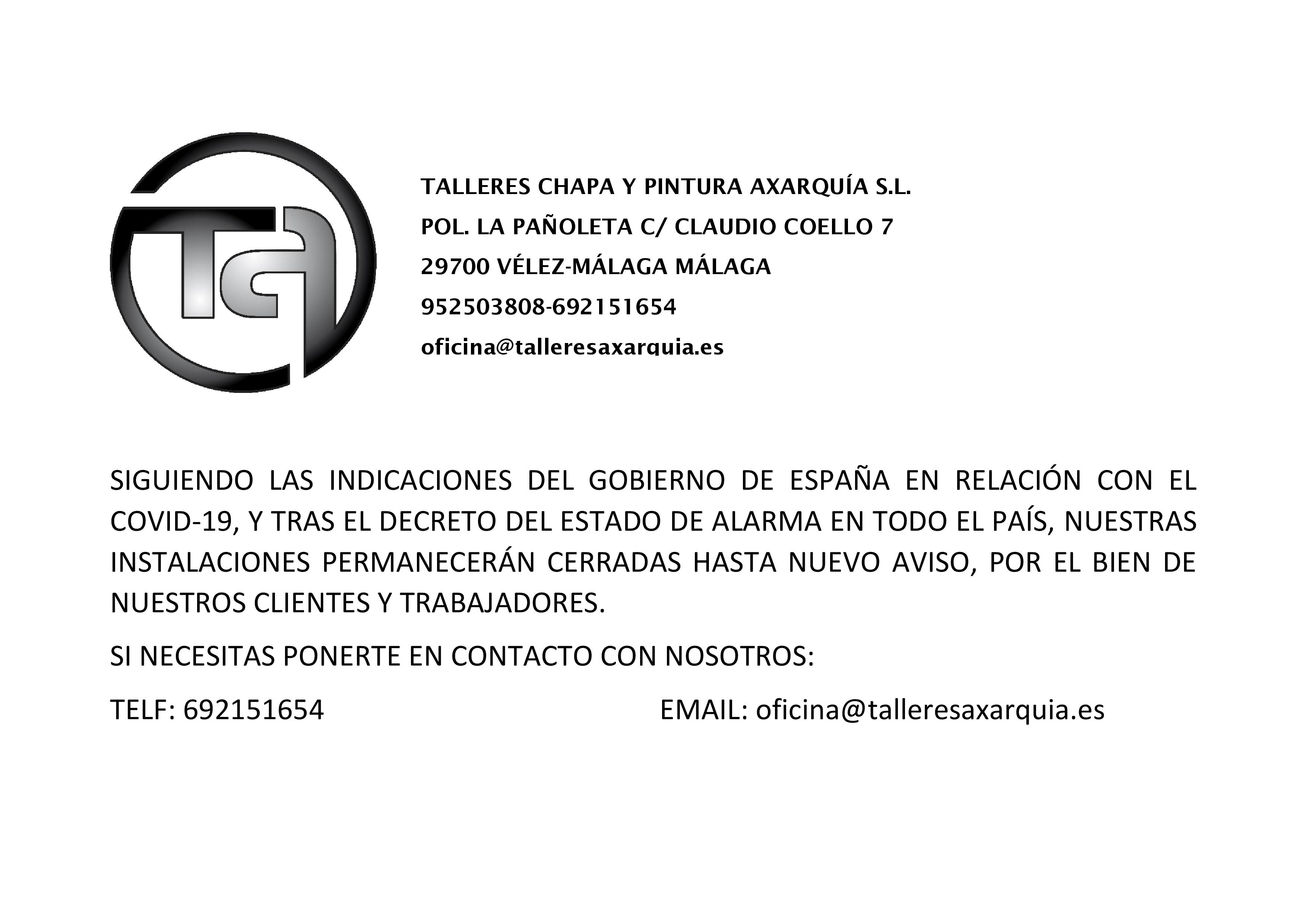 COMUNICADO TALLERES AXARQUIA COVID 19 18 32 2020